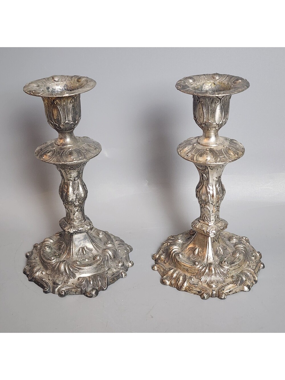 Vintage Leonard Silverplate Candlestick Holder Pair Ornate Rococo Japan 7”